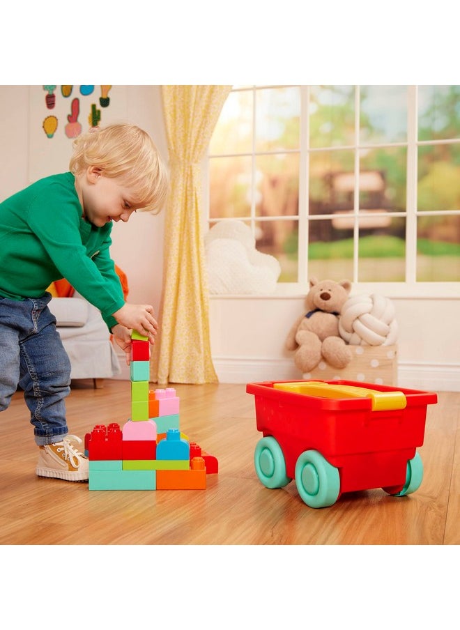 Battat - Building Blocks - 47Pc Brick Set - Colorful & Chunky Bricks - Unique Wheel Bricks - 12 Months + - Locbloc Red Builder's Wagon