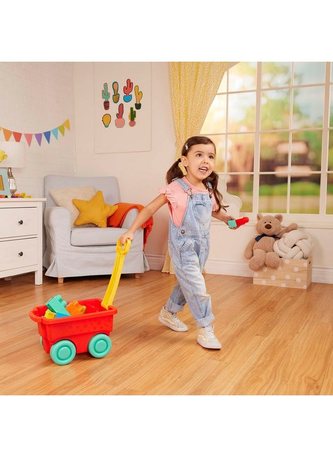 Battat - Building Blocks - 47Pc Brick Set - Colorful & Chunky Bricks - Unique Wheel Bricks - 12 Months + - Locbloc Red Builder's Wagon