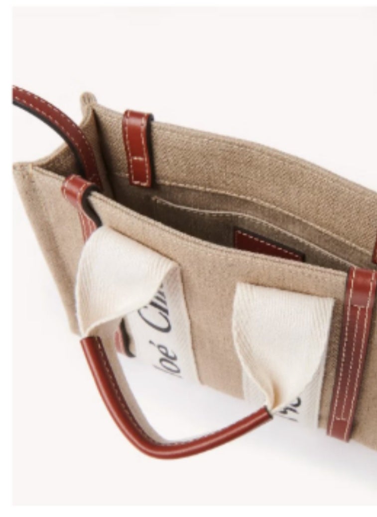 MINI WOODY TOTE BAG IN LINEN