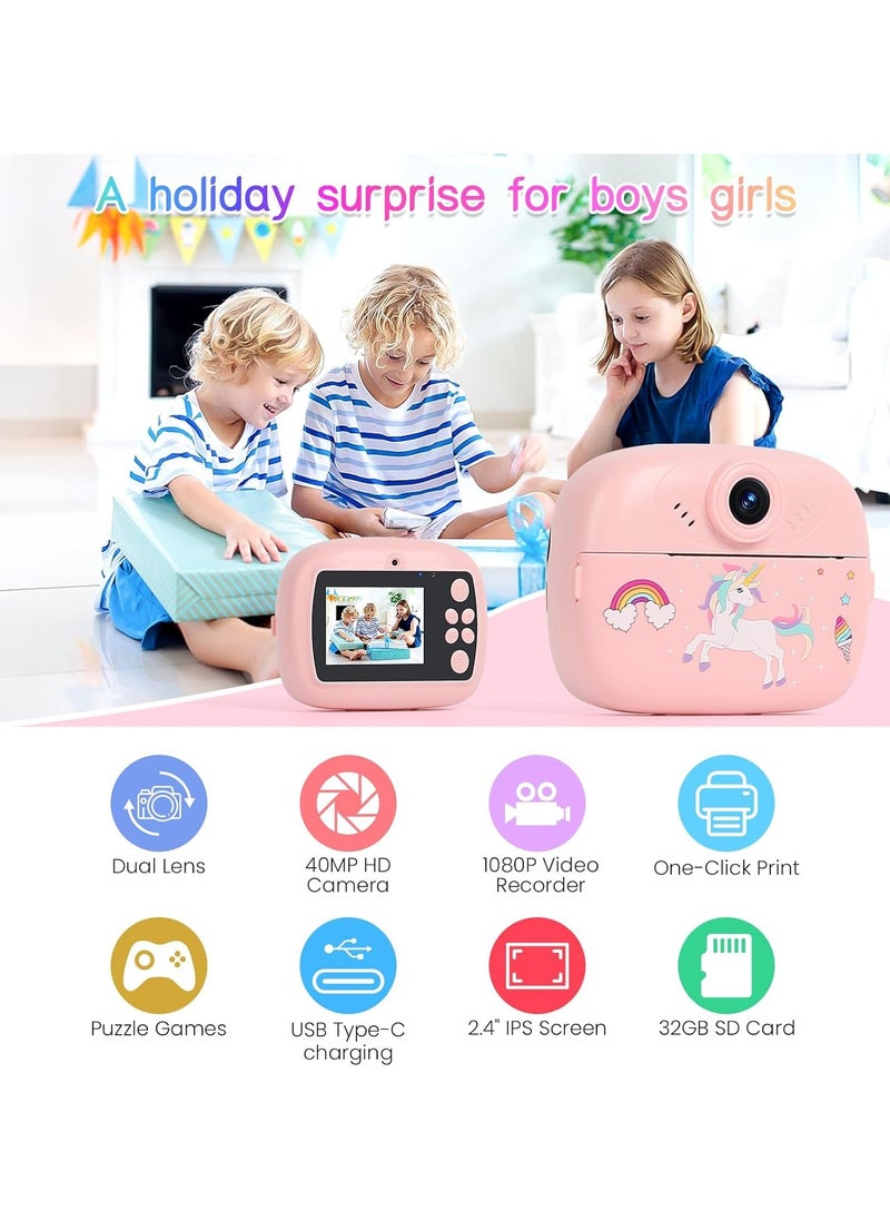 Kids Camera Instant Print, Camera for Kids with Printing Photo Paper Toys for Kids Aged 3-14 Toddler Digital Camera