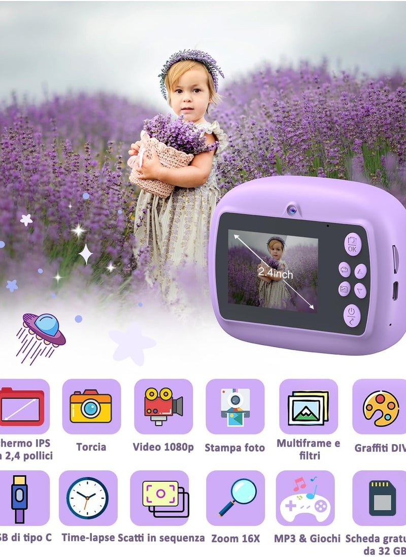 Kids Camera Instant Print, Camera for Kids with Printing Photo Paper Toys for Kids Aged 3-14 Toddler Digital Camera