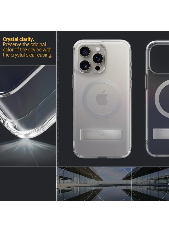 CASEOLOGY by Spigen Capella Mag Kickstand Back Cover Case Competible with iPhone 15 Pro Case (TPU and Polycarbonate | Clear Titan Natural)