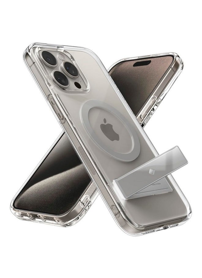 CASEOLOGY by Spigen Capella Mag Kickstand Back Cover Case Competible with iPhone 15 Pro Case (TPU and Polycarbonate | Clear Titan Natural)