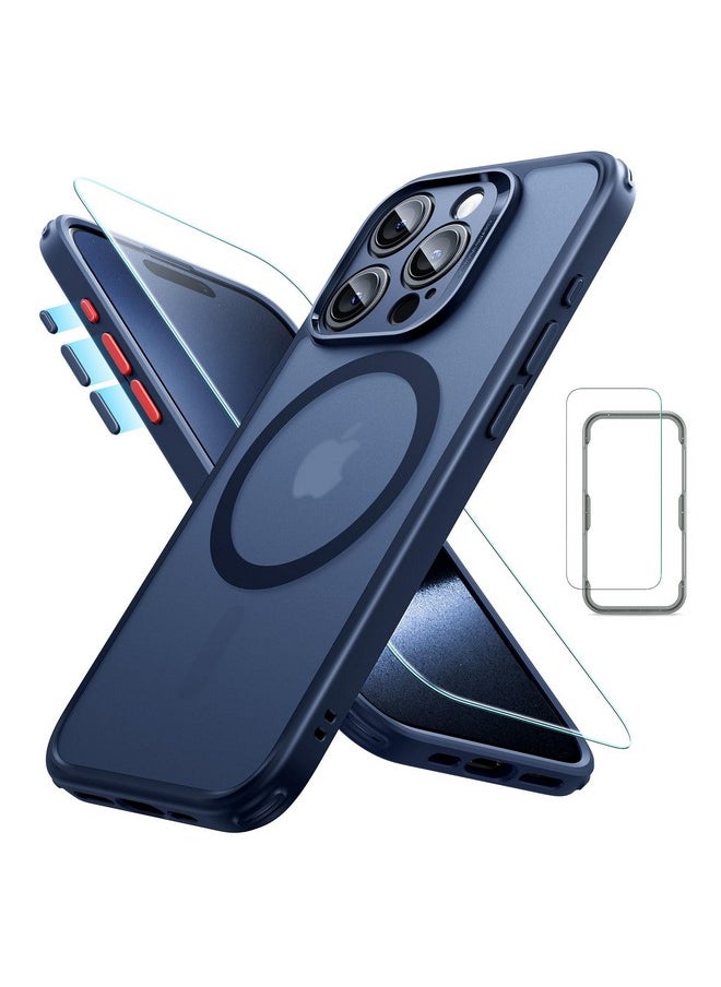 ESR for iPhone 15 Pro Case (5 in 1) Set, Translucent Matte Case with Screen Protector and Camera Lens Protectors, Compatible with MagSafe, Military-Grade Protection, Classic Series, Frosted Blue