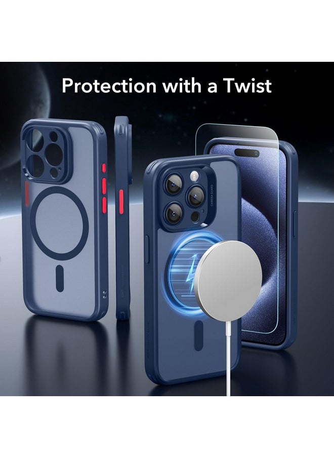 ESR for iPhone 15 Pro Case (5 in 1) Set, Translucent Matte Case with Screen Protector and Camera Lens Protectors, Compatible with MagSafe, Military-Grade Protection, Classic Series, Frosted Blue