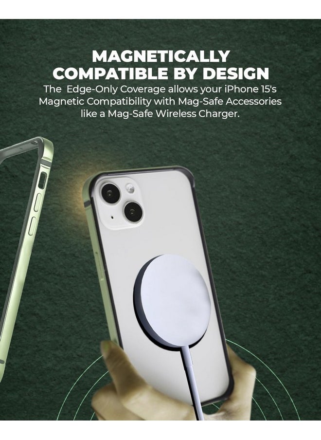 RAEGR iPhone 15 Case | Anodized Aluminum Bumper | Mag-Safe Compatible | Edge Armor Protective Minimal Case Designed for iPhone 15 (6.1-Inch) 2023 - Light Green RG10588