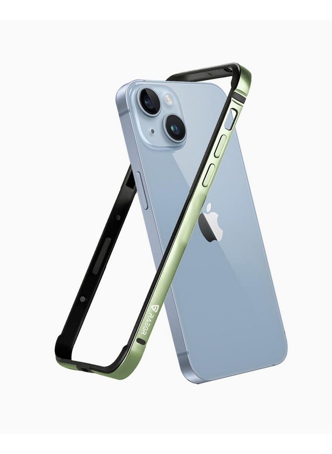 RAEGR iPhone 15 Case | Anodized Aluminum Bumper | Mag-Safe Compatible | Edge Armor Protective Minimal Case Designed for iPhone 15 (6.1-Inch) 2023 - Light Green RG10588