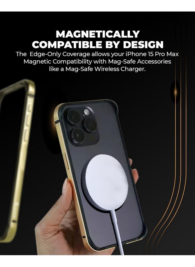 RAEGR iPhone 15 Pro Max Case | Anodized Aluminum Bumper | Supports Mag-Safe Wireless Charging | Edge Armor Protective Minimal Case Designed for iPhone 15 Pro Max (6.7-Inch) (2023) - Gold RG10532