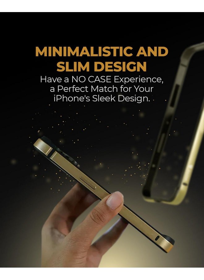 RAEGR iPhone 15 Pro Max Case | Anodized Aluminum Bumper | Supports Mag-Safe Wireless Charging | Edge Armor Protective Minimal Case Designed for iPhone 15 Pro Max (6.7-Inch) (2023) - Gold RG10532