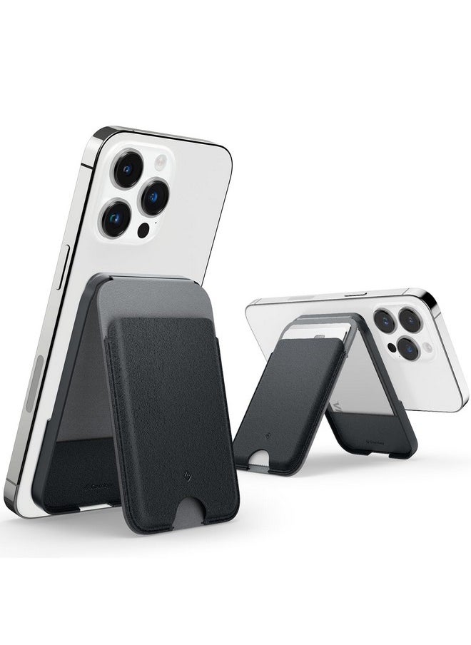 CASEOLOGY Nano Pop Magsafe Wallet Stand [Powerful Double Structure] Non-Slip Silicon and Magnetic Card Holder Stand for iPhone 14 13 12 11, Not Compatible with 13/12 Mini - Black Sesame