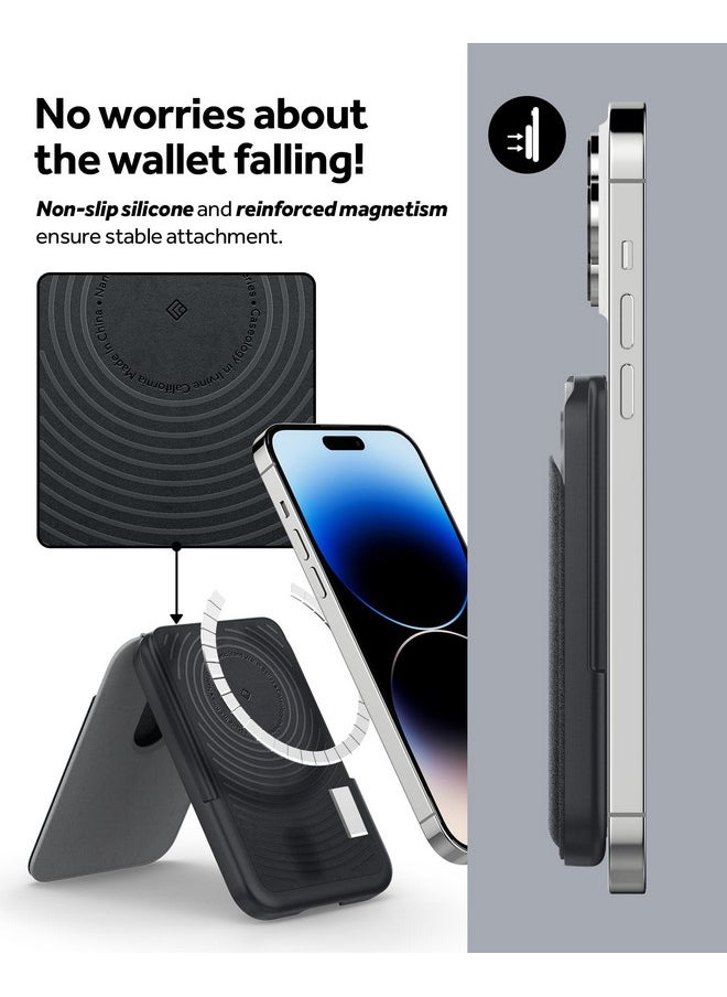 CASEOLOGY Nano Pop Magsafe Wallet Stand [Powerful Double Structure] Non-Slip Silicon and Magnetic Card Holder Stand for iPhone 14 13 12 11, Not Compatible with 13/12 Mini - Black Sesame