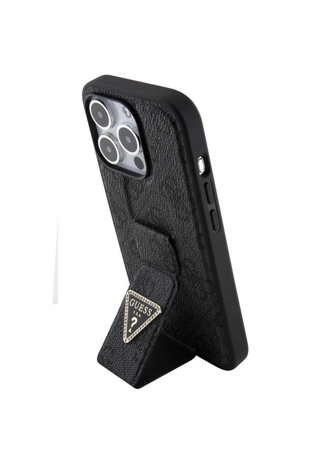 Guess iPhone 15 Pro Case [Official Licensed] by CG Mobile | Grip Stand Case with PU 4G Triangle Strass | Protective Case/Cover Designed for iPhone 15 Pro (6.1-Inch) 2023 - Black