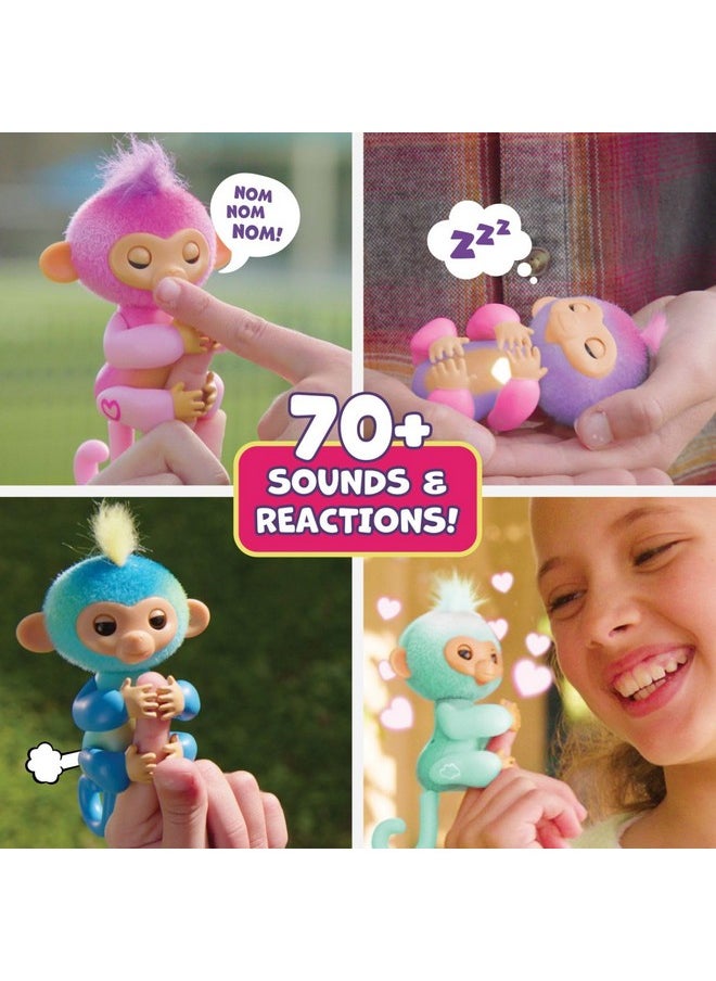 Fingerlings 2023 NEW Interactive Baby Monkey Reacts to Touch - 70+ Sounds & Reactions - Leo (Blue)