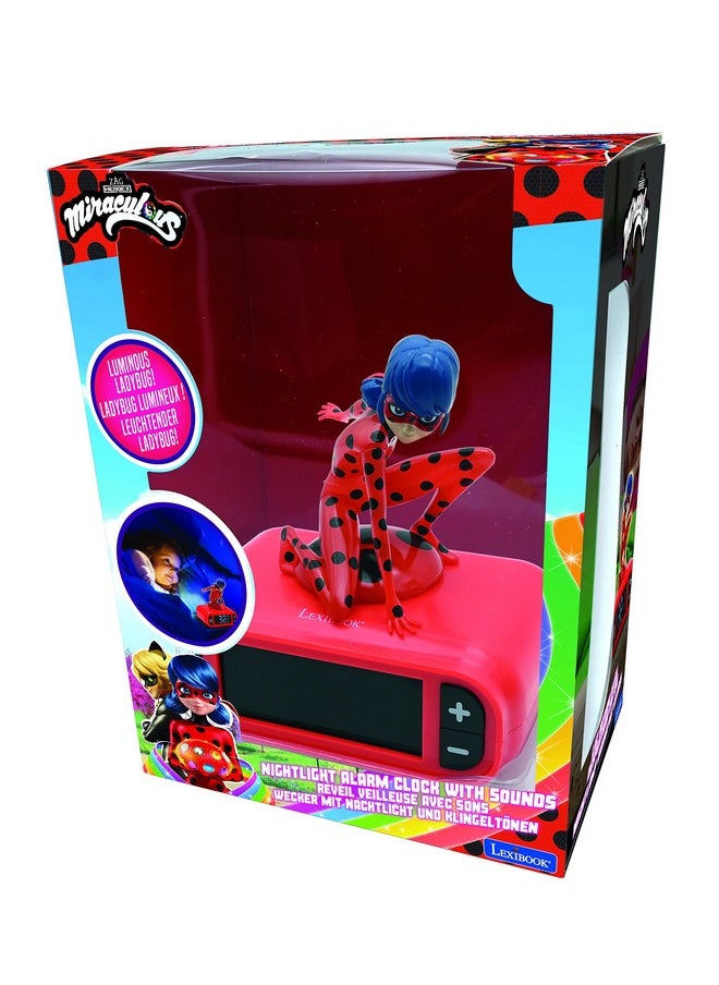 Lexibook - Miraculous Digital Alarm Clock with Night Light Snooze, Clock, Luminous Ladybug, Red colour - RL800MI