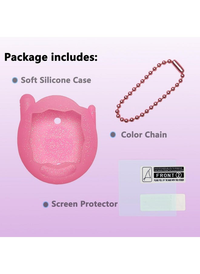 JCHPINE Silicone Cover Case for Tamagotchi Connection Virtual Reality Pet, Screen Protector for Tamagotchi Connection Electronic Pet Accessories (Silicone Case and Screen Film) (Pink)