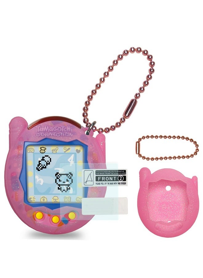 JCHPINE Silicone Cover Case for Tamagotchi Connection Virtual Reality Pet, Screen Protector for Tamagotchi Connection Electronic Pet Accessories (Silicone Case and Screen Film) (Pink)