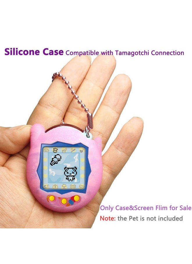 JCHPINE Silicone Cover Case for Tamagotchi Connection Virtual Reality Pet, Screen Protector for Tamagotchi Connection Electronic Pet Accessories (Silicone Case and Screen Film) (Pink)
