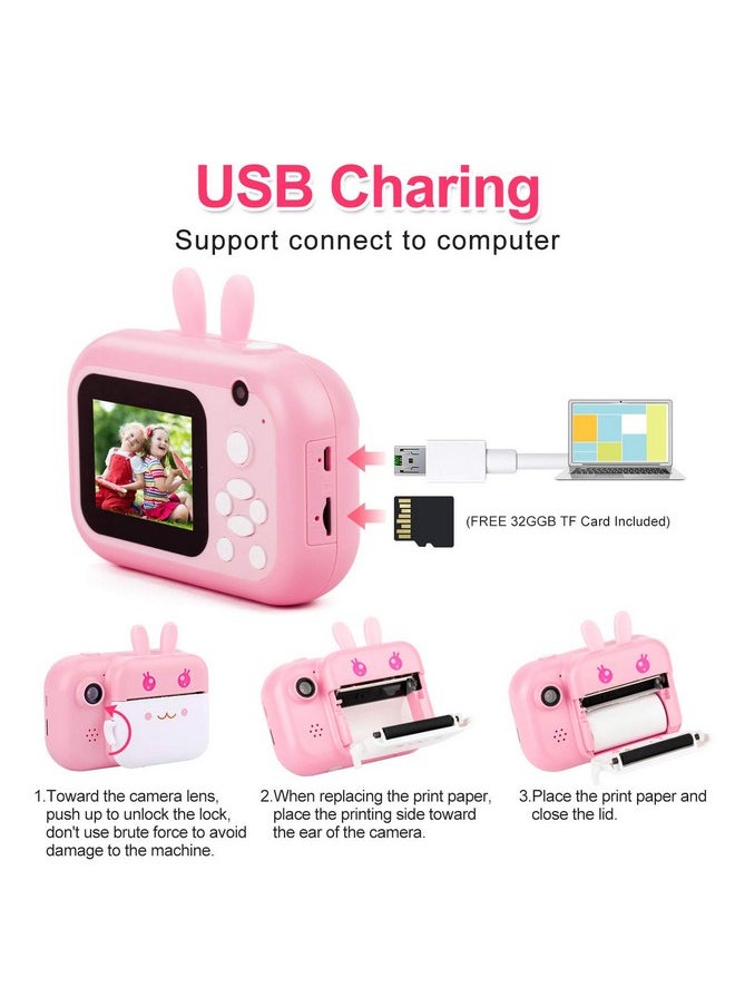 MINIBEAR Instant Camera for Kids Digital Camera for Girls Toddler Camera with Print Paper, 40MP Kids Video Camera Child Selfie Camera Toy Camera Kids Camcorder 2.4 Inch Screen and 32GB TF Card
