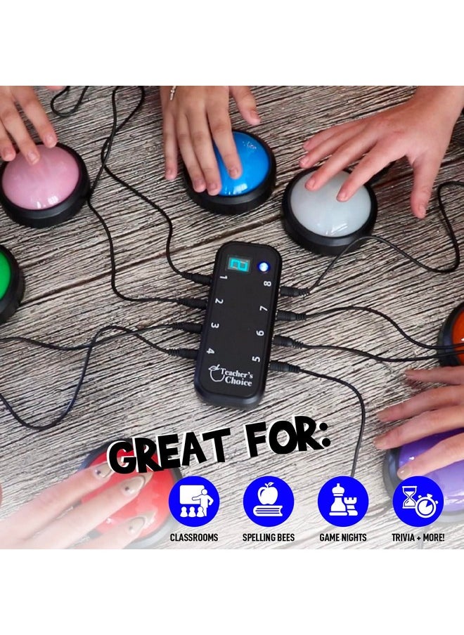 Teacher's Choice Light Up Game Buzzer System, Displays The Winning Player Loud, Unique Sounds for Each Buzzer, Great for Trivia Games, Family Feud, Jeopardy (8 Pack)