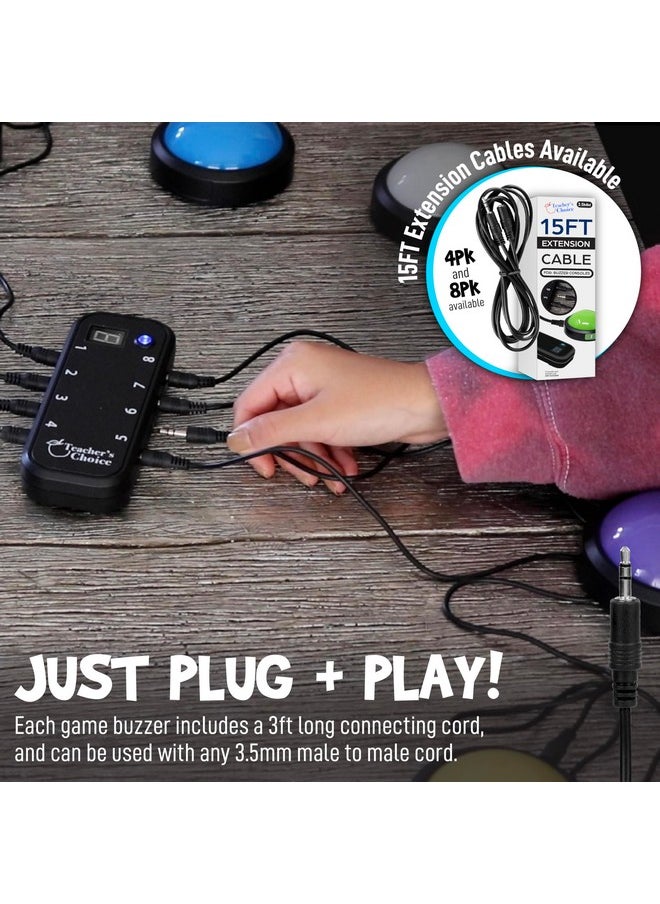 Teacher's Choice Light Up Game Buzzer System, Displays The Winning Player Loud, Unique Sounds for Each Buzzer, Great for Trivia Games, Family Feud, Jeopardy (8 Pack)