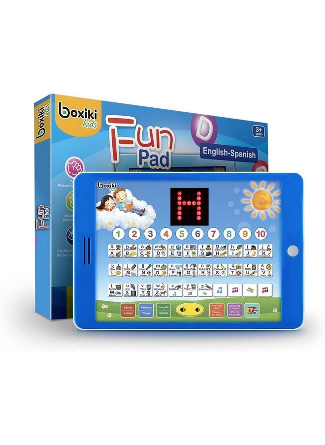 Boxiki kids Spanish-English Learning Bilingual Tablet Educational Toy with LED Screen Display. Learn Spanish and English with ABC Games and Spelling. Kids Love Our Interactive Educational Toys