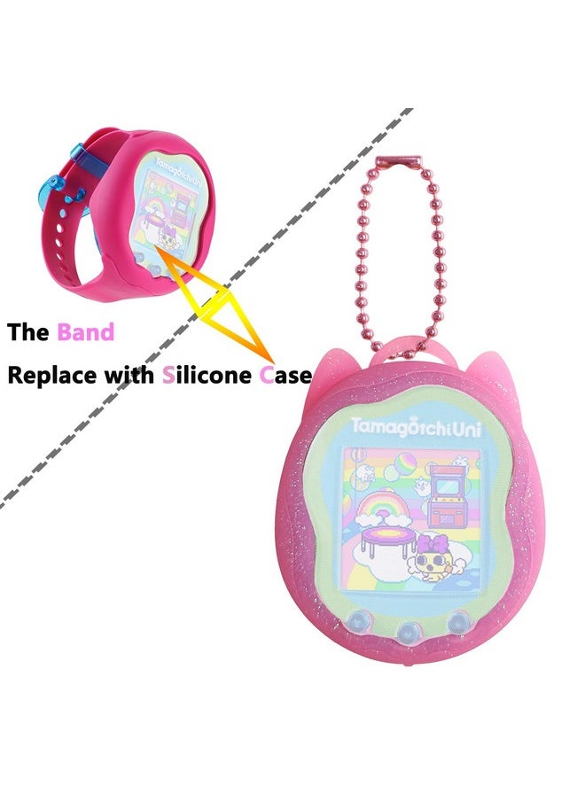 JCHPINE Silicone Case Replacement for Tamagotchi Uni, Screen Protector for Tamagotchi Uni Band Pet Accessories(Silicone Case and Screen Film) (Pink Case)