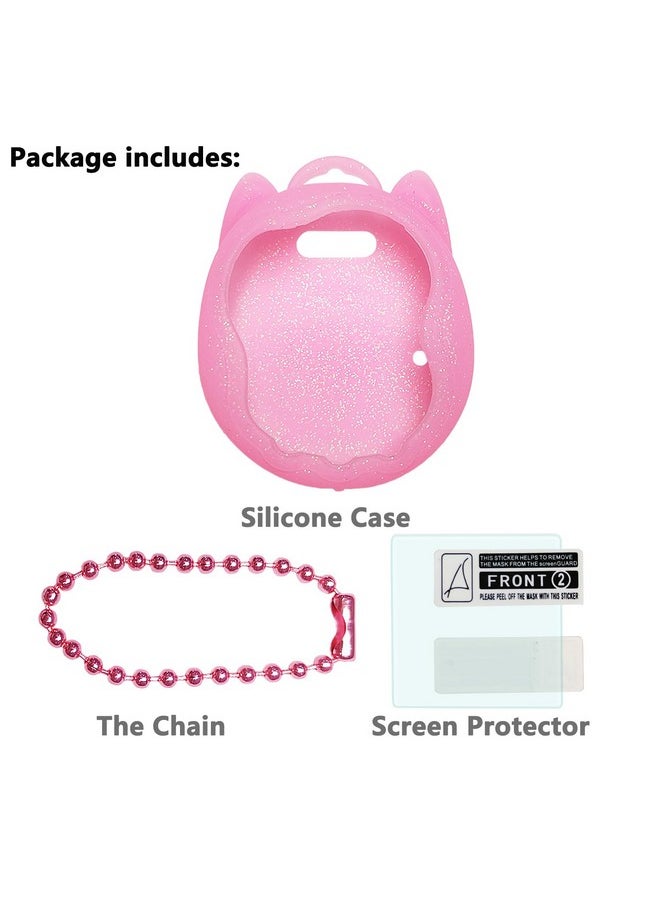 JCHPINE Silicone Case Replacement for Tamagotchi Uni, Screen Protector for Tamagotchi Uni Band Pet Accessories(Silicone Case and Screen Film) (Pink Case)