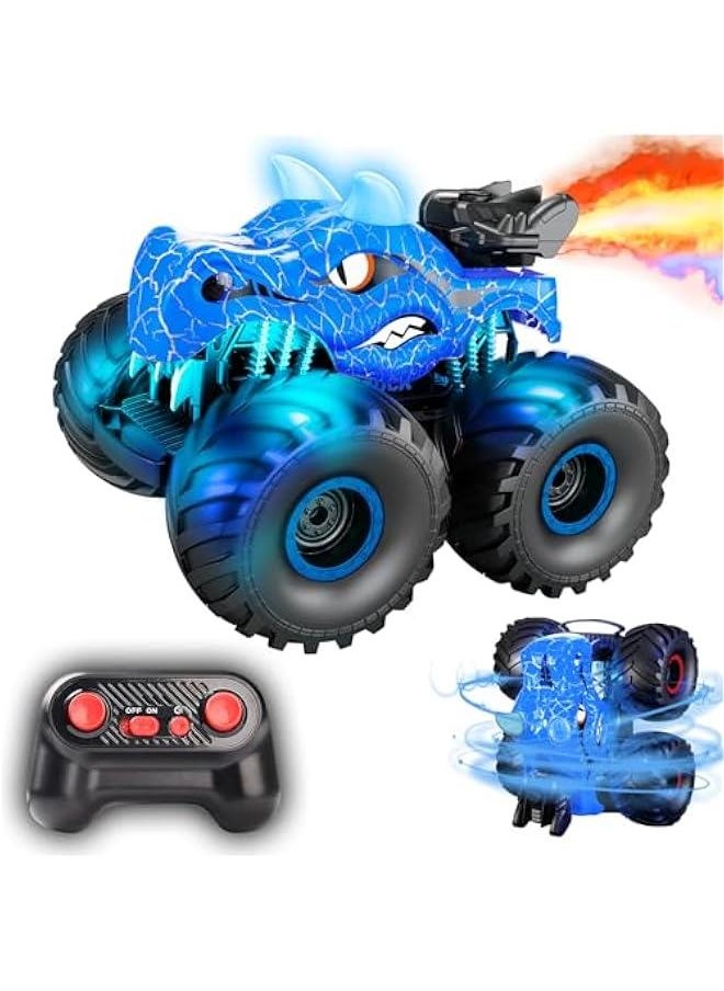 Dinosaur Remote Control Car,2.4 GHz RC 4WD Monster Trucks for Boys Girls with Light,Sound&Spray,2 Batteries,Dinosaur Toys for Kids 3-5-7, Stocking Stuffers Gifts for Boys Girls