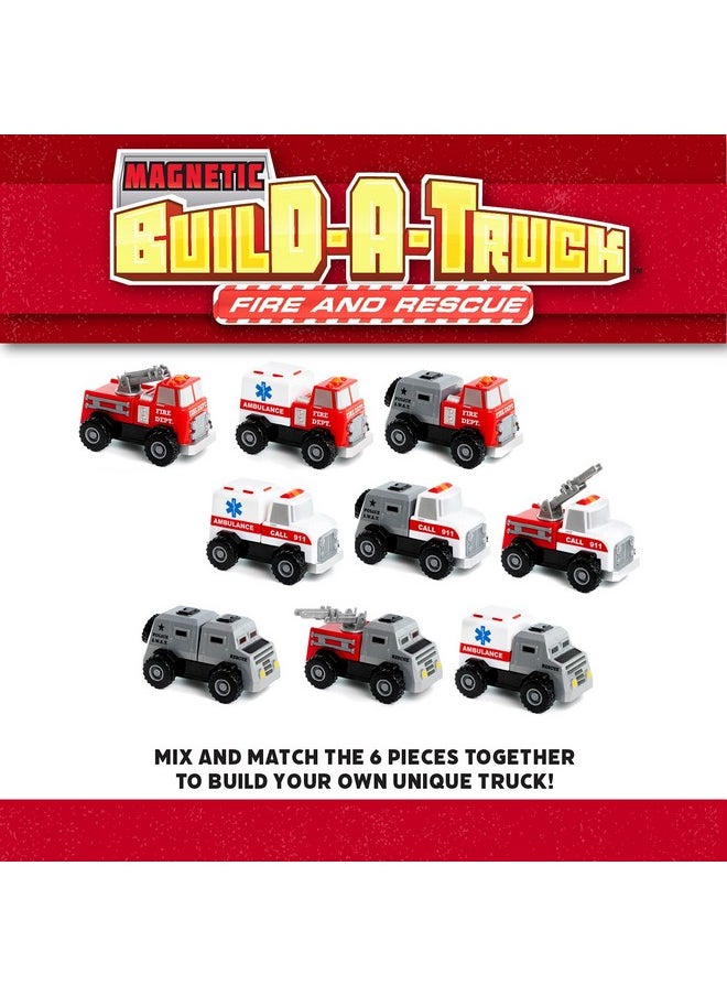 Magnetic Build-A-Truck Fire and Rescue Magnetic Toy Play Set, 6 Pieces
