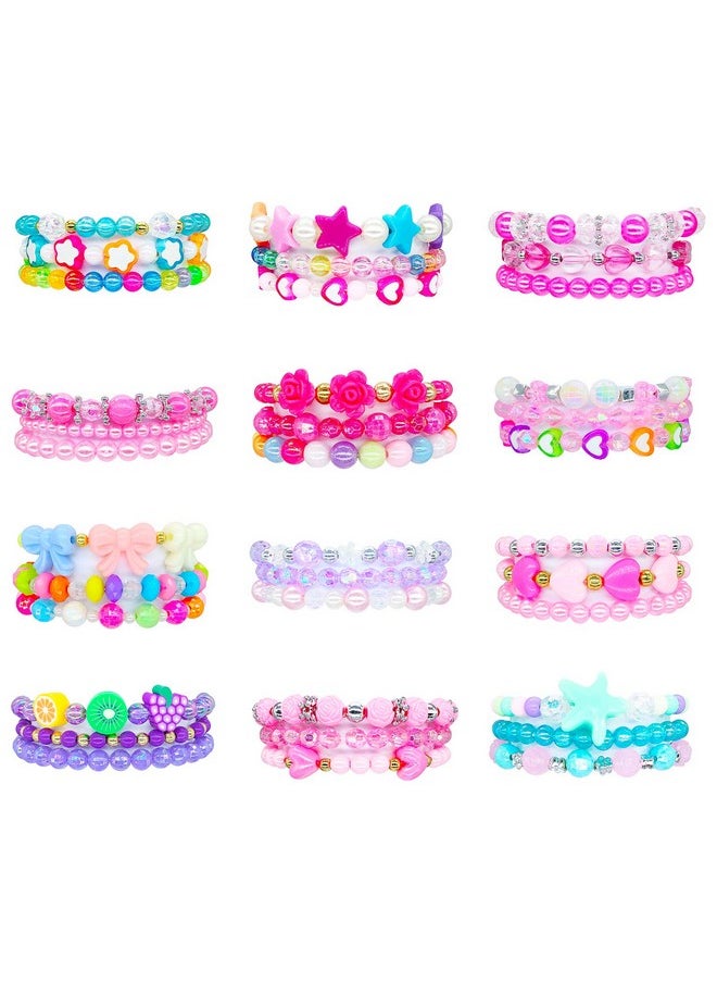 Elesa Miracle 36pc Little Girl Teens Kids Beaded Bracelet Value Set Kids Girl Party Favor Pretend Play Bracelet
