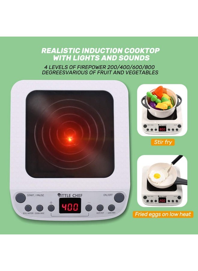 CUTE STONE Pretend Play Kitchen Toy with Cookware Steam Pressure Pot and Electronic Induction Cooktop, Cooking Utensils, Toy Cutlery, Cut Play Food, Shopping Basket Learning Toy for Girls Boys