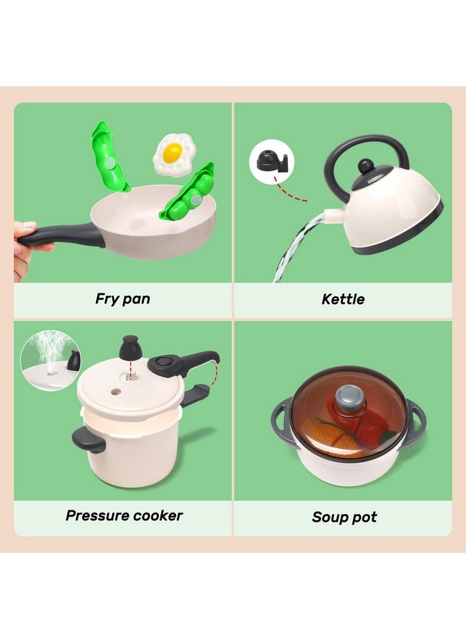 CUTE STONE Pretend Play Kitchen Toy with Cookware Steam Pressure Pot and Electronic Induction Cooktop, Cooking Utensils, Toy Cutlery, Cut Play Food, Shopping Basket Learning Toy for Girls Boys