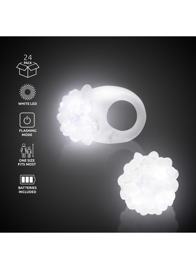 Fun Central - 24 Pack - Clear, White LED Light Up Jelly Bumpy Rings