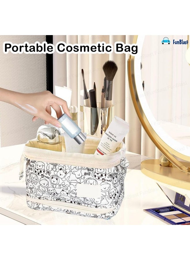 FunBlast Makeup Pouch - Portable Cosmetic Pouch, Large Capacity Travel Makeup Organizer, Cosmetic Brush Case for Women Toiletry Bag for Girls with Handle, Make up and Accessories Bag - Multicolor