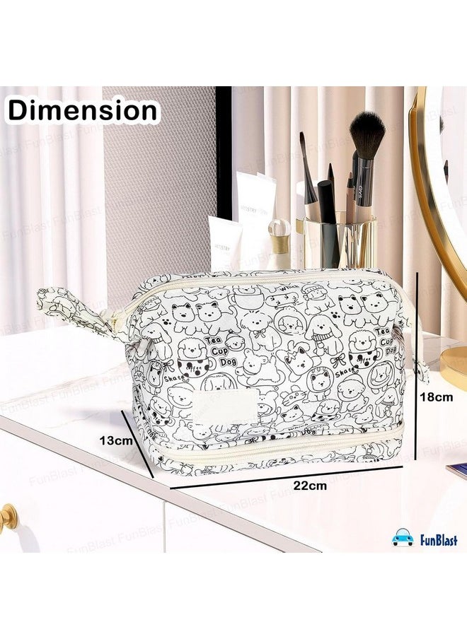 FunBlast Makeup Pouch - Portable Cosmetic Pouch, Large Capacity Travel Makeup Organizer, Cosmetic Brush Case for Women Toiletry Bag for Girls with Handle, Make up and Accessories Bag - Multicolor