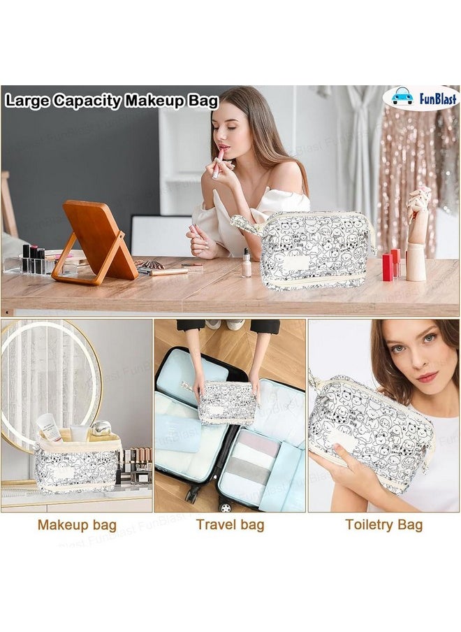 FunBlast Makeup Pouch - Portable Cosmetic Pouch, Large Capacity Travel Makeup Organizer, Cosmetic Brush Case for Women Toiletry Bag for Girls with Handle, Make up and Accessories Bag - Multicolor