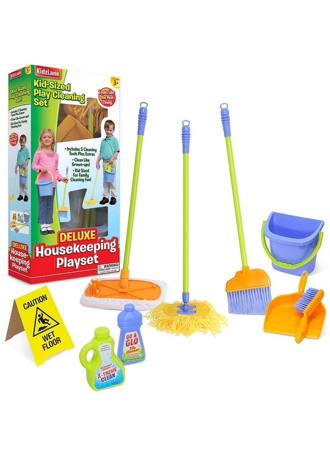 Kidzlane Kids Cleaning Toy Set - Toddler Cleaning Set with Realistic Broom, Mop, and Dustpan with Wet Floor Sign and Cleaning Tools - Kids Broom Set for Ages 3 and Up - Fun Playtime for Boys and Girls