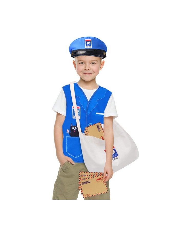 Keymall Kids Mailman Costume Mail Carrier Hat Mr. Postman Canvas Bag Vest Envelopes For Halloween Career Day Postal Costume