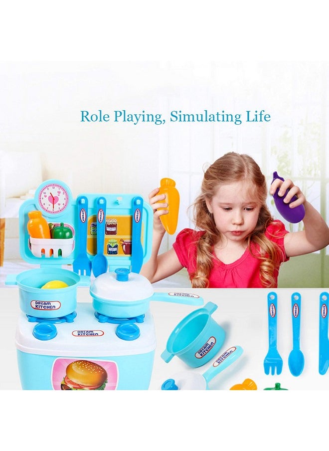 WISHKEY Kitchen Cooking Pretend Play Set for Little Chef's with Accessories, Cookware, Utensils & Cute Multi-Purpose Portable Suitcase for Kids 3 Years & Above (Blue)