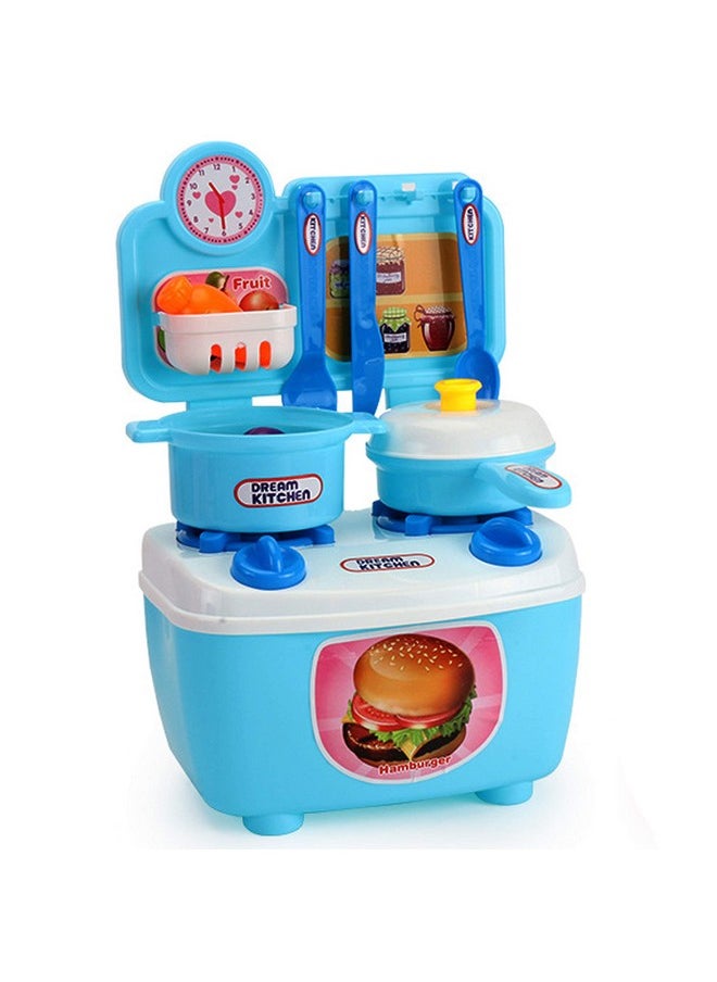 WISHKEY Kitchen Cooking Pretend Play Set for Little Chef's with Accessories, Cookware, Utensils & Cute Multi-Purpose Portable Suitcase for Kids 3 Years & Above (Blue)