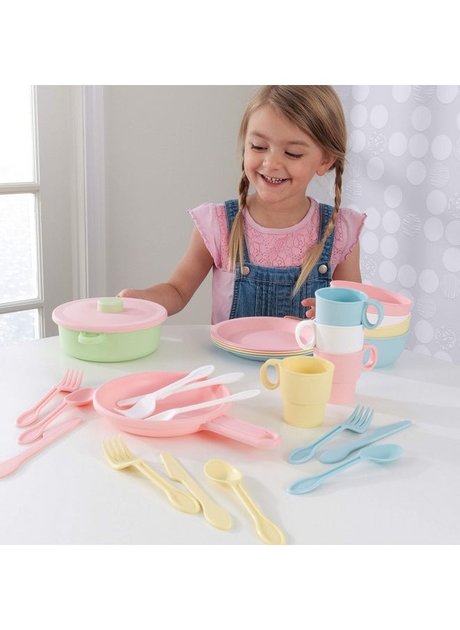 KidKraft 27-Piece Pastel Cookware Set, Plastic Dishes and Utensils for Play Kitchens, Gift for Ages 18 mo+