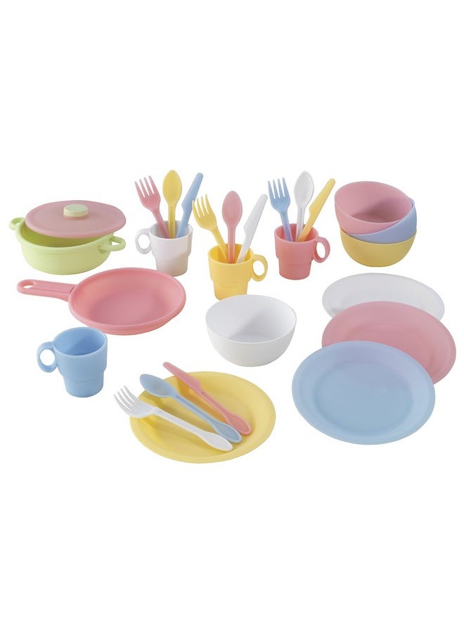 KidKraft 27-Piece Pastel Cookware Set, Plastic Dishes and Utensils for Play Kitchens, Gift for Ages 18 mo+