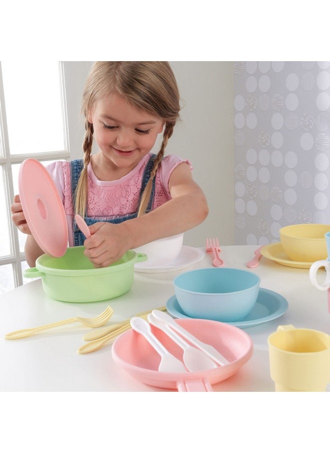 KidKraft 27-Piece Pastel Cookware Set, Plastic Dishes and Utensils for Play Kitchens, Gift for Ages 18 mo+