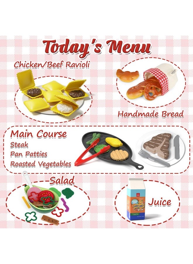 Lehoo Castle Play Kitchen Accessories, Plastic Play Food Sets for Kids Kitchen, Fake Food Pretend Play for Toddlers 3-5, Realistic Felt Food Playset for Kids Restaurant Pretend Food with Dishes