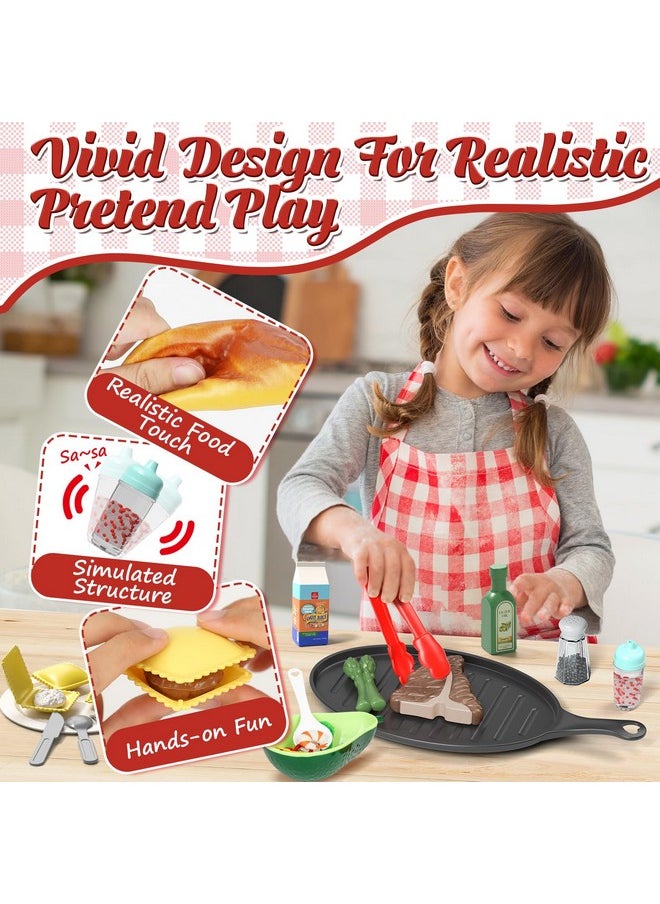 Lehoo Castle Play Kitchen Accessories, Plastic Play Food Sets for Kids Kitchen, Fake Food Pretend Play for Toddlers 3-5, Realistic Felt Food Playset for Kids Restaurant Pretend Food with Dishes