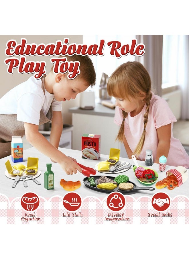 Lehoo Castle Play Kitchen Accessories, Plastic Play Food Sets for Kids Kitchen, Fake Food Pretend Play for Toddlers 3-5, Realistic Felt Food Playset for Kids Restaurant Pretend Food with Dishes