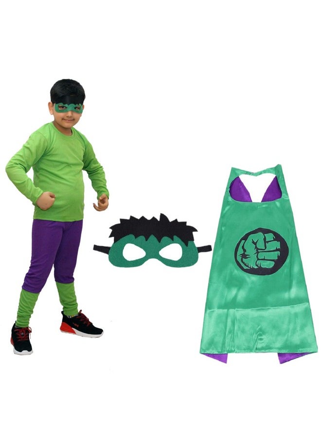Kaku Fancy Dresses Polyester Green Superhero Costume with Robe for Kids | Super Hero Fancy Dress With Accessories
