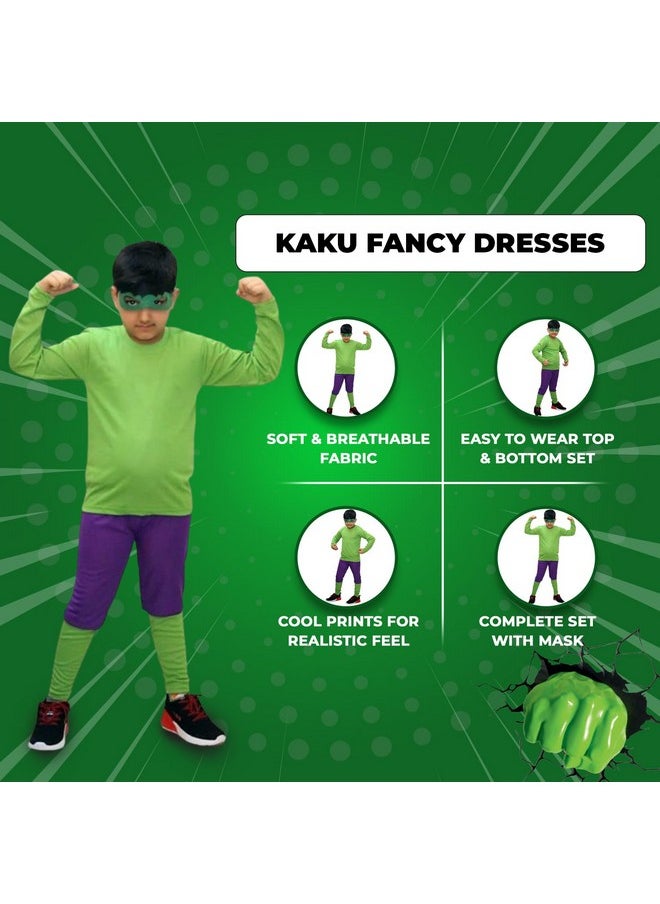 Kaku Fancy Dresses Polyester Green Superhero Costume with Robe for Kids | Super Hero Fancy Dress With Accessories