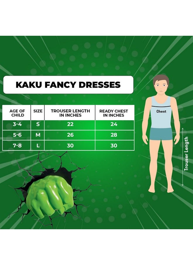 Kaku Fancy Dresses Polyester Green Superhero Costume with Robe for Kids | Super Hero Fancy Dress With Accessories