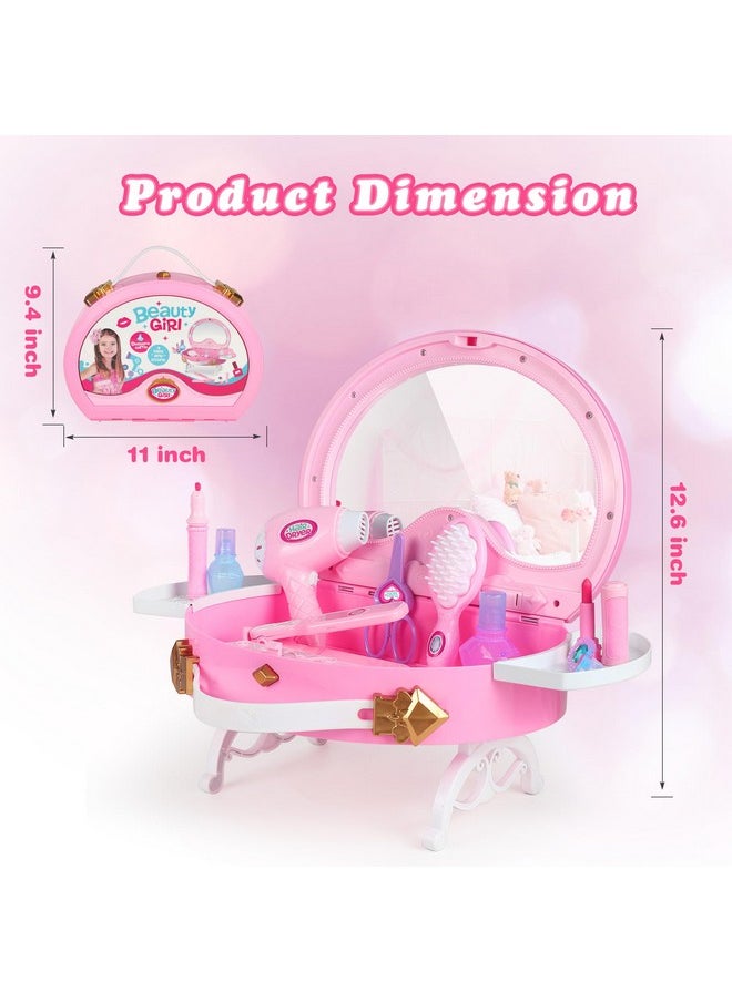Little Princess Toddler Vanity Set, Portable Makeup Kits with Lights and Music & Real Mirror & Multiple Accessories, Best Birthday Christmas Festival Gift for Girls 3-7 Year Old Toddlers 1-3